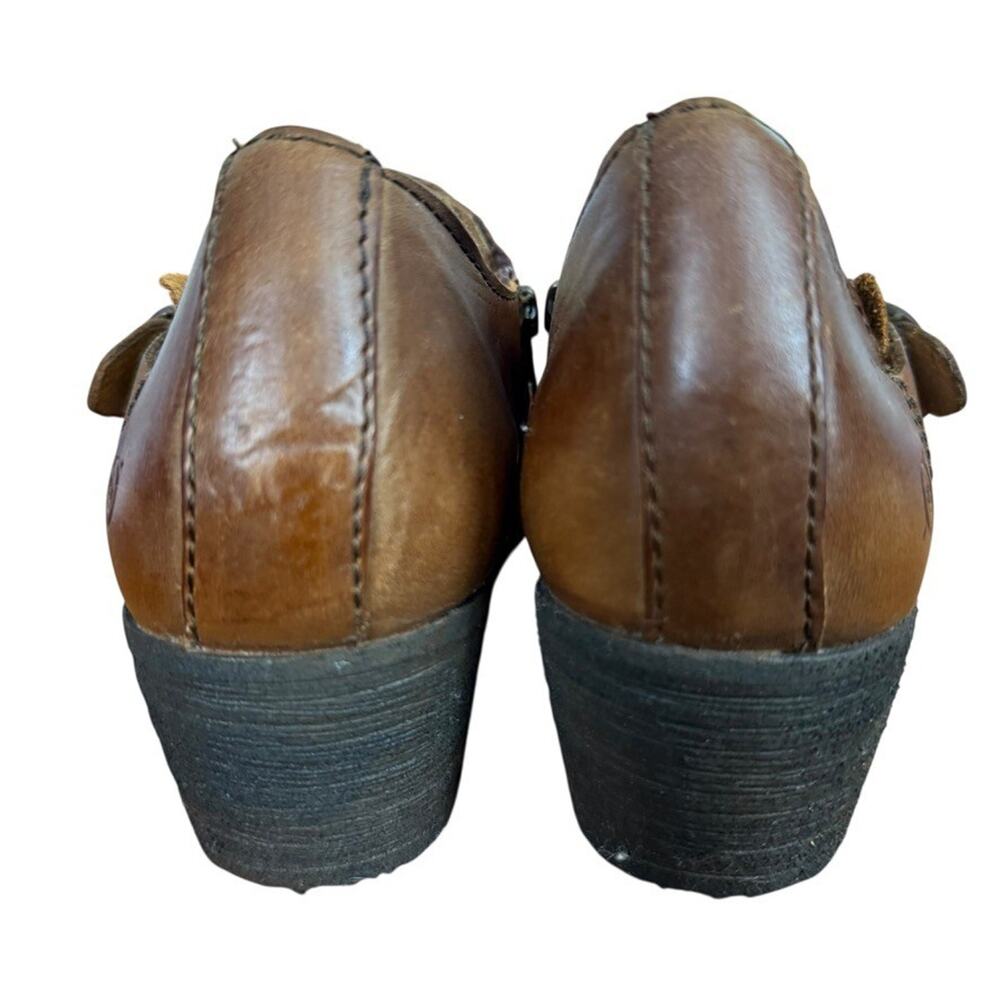 Born Brown Leather Chunky Block Heel Ankle Booties Boots Shoes Buckle Strap 7.5 - Picture 11 of 16